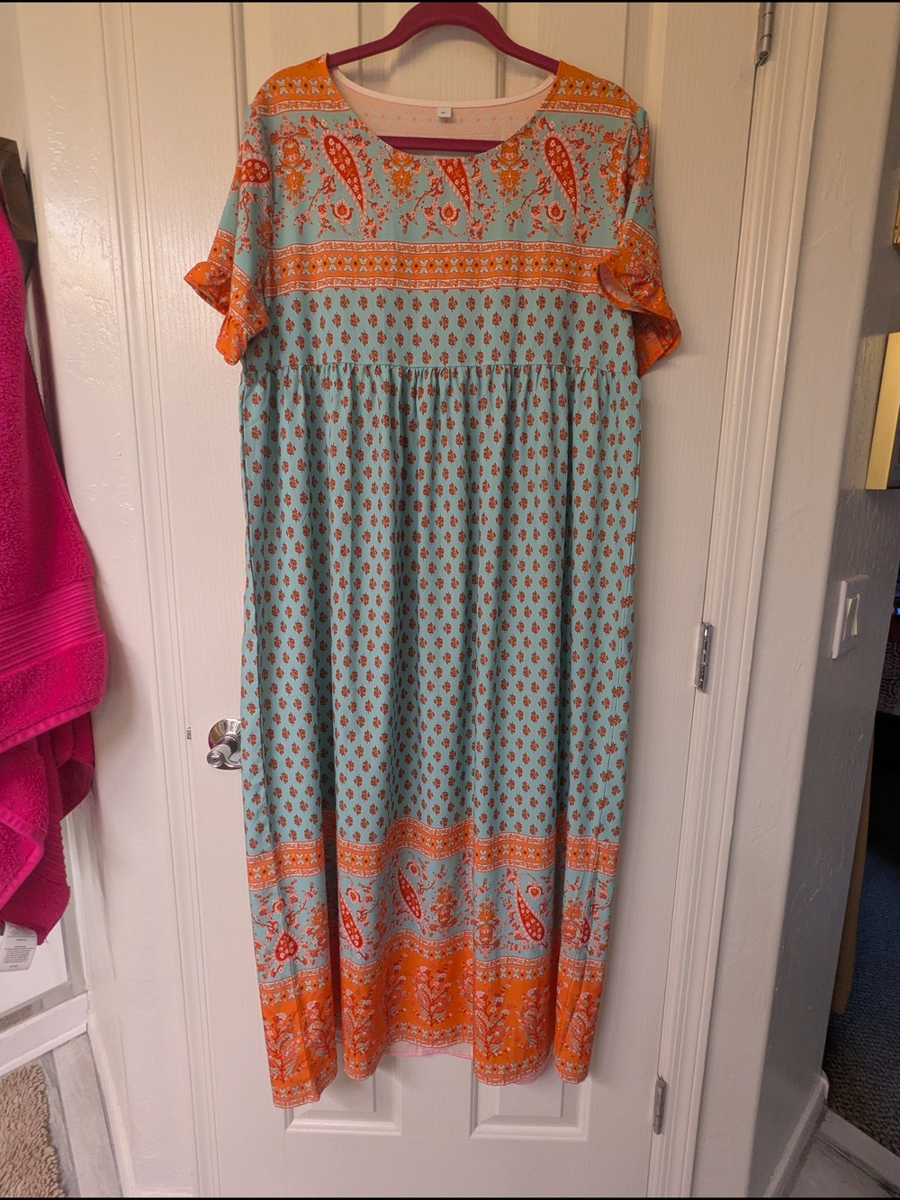 Boho Paisley Maxi Dress in Light Blue and Orange